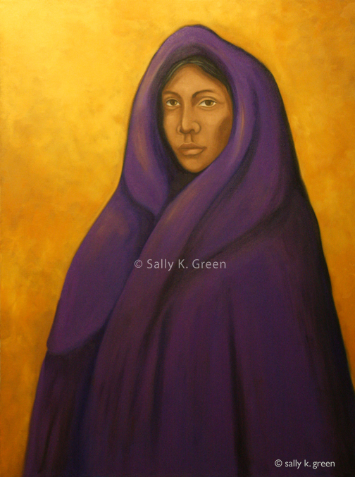 Native American Woman in a purple blanket