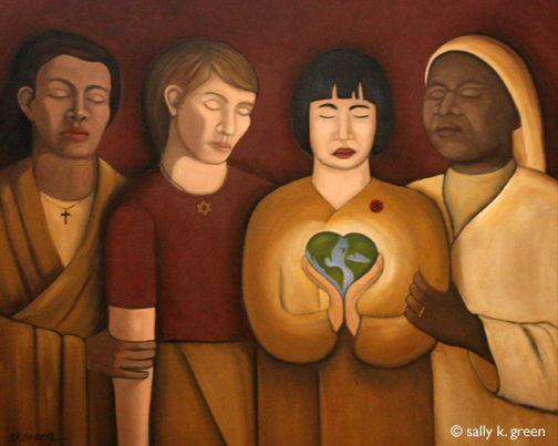 four women praying for peace