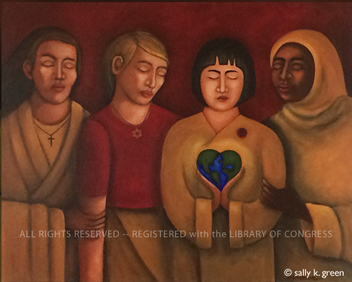 four women praying for peace